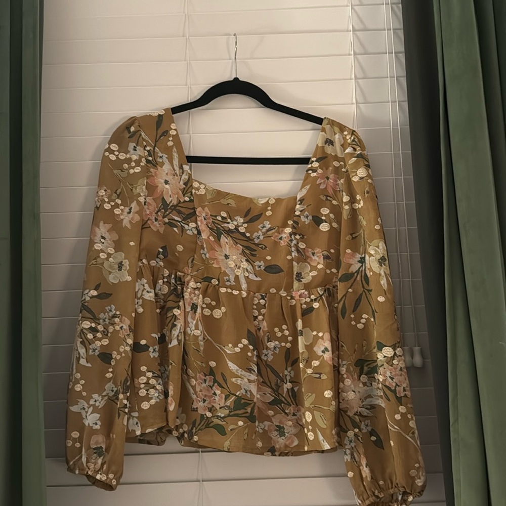 Altar'd State Square Neck Floral Top Womens Medium Fall Puff Sleeve Blouse